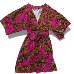 Farm Rio Rare Linen Leopard Print Wrap Dress, sz Small, P